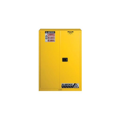 Justrite 45 Gallon, Sure-Grip EX, Yellow Safety Cabinet for Flammables (2 Shelves, 2 Doors, Manual)