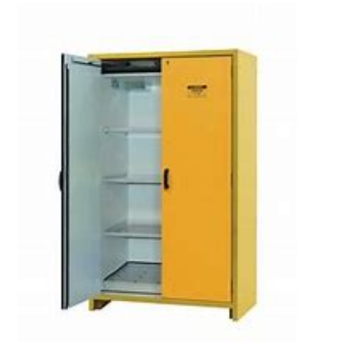 Justrite 45 Gallon, 30-Minute EN, Yellow Safety Cabinet for Flammables (3 Shelves, 2 Hybrid-Close Doors)