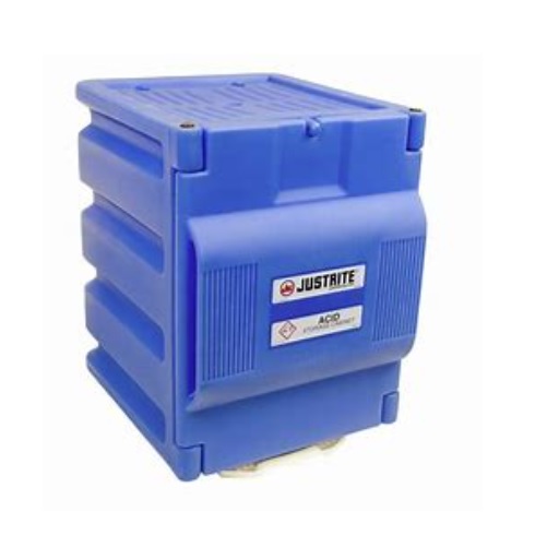 Justrite Royal Blue Polyethylene Storage Cabinet for Corrosives/Acids, Holds 2×4-Litre Bottles (1 Door, Manual)