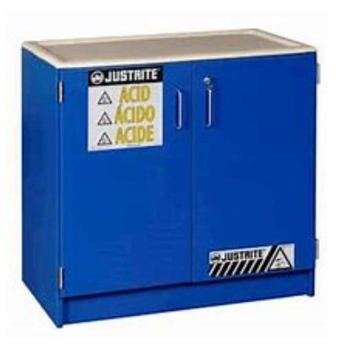 Justrite Wood Laminated Safety Cabinet for Corrosives, Holds 49×2.5 Litre Bottles (2 Shelves, 2 Doors, Manual)