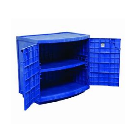 Justrite Blue Polyethylene Storage Cabinet for Corrosives/Acids, Holds 36×2.5-Litre Bottles (1 Shelf, 2 Doors, Manual)