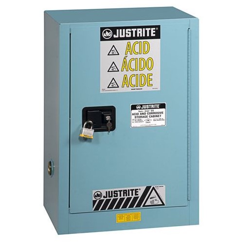 Justrite 12 Gallon, Sure-Grip EX Compac, Blue Steel Safety Cabinet for Corrosives/Acid (1 Shelf,1 Door, Manual)