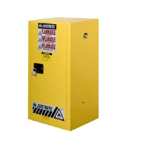 Justrite 15 Gallon Sure-Grip EX Compac, Yellow Safety Cabinet for Flammables (1 Shelf, 1 Door, Manual)