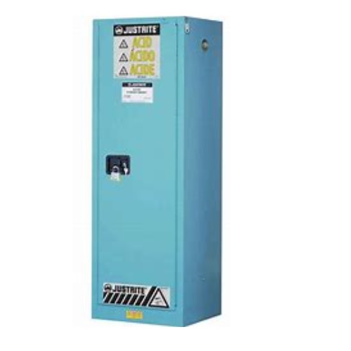 Justrite 22 Gallon, Sure-Grip EX Slimline, Blue Steel Safety Cabinet for Corrosives/Acid (3 Shelves, 1 Door, Manual)