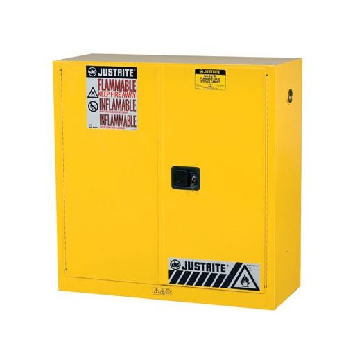Justrite 30 Gallon, Sure-Grip EX, Yellow Safety Cabinet for Flammables (1 Shelf, 2 Doors, Manual)