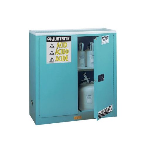 Justrite 30 Gallon, Sure-Grip EX, Blue Steel Safety Cabinet for Corrosives/Acid (1 Shelf, 2 Doors, Manual)
