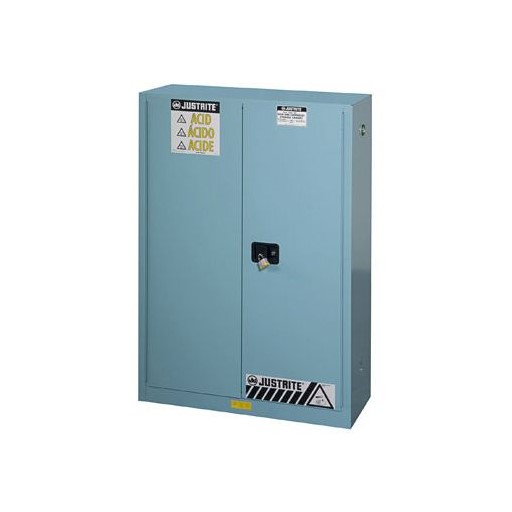 Justrite 45 Gallon, Sure-Grip EX, Blue Safety Cabinet for Corrosives/Acid (2 Shelves, 2 Doors, Manual)