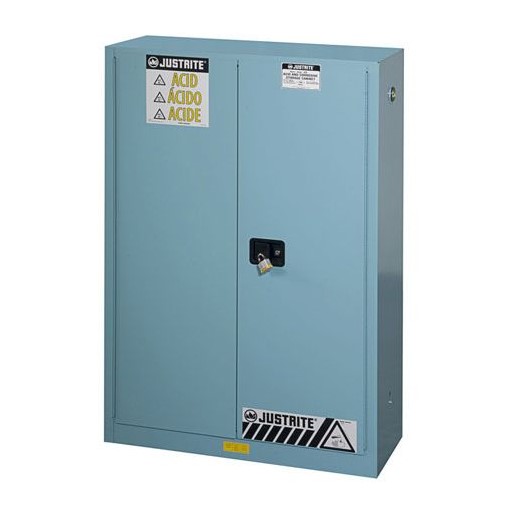 Justrite 45 Gallon, ChemCor, Blue Safety Cabinet for Corrosives/Acids (2 Shelves, 2 Doors, Manual)