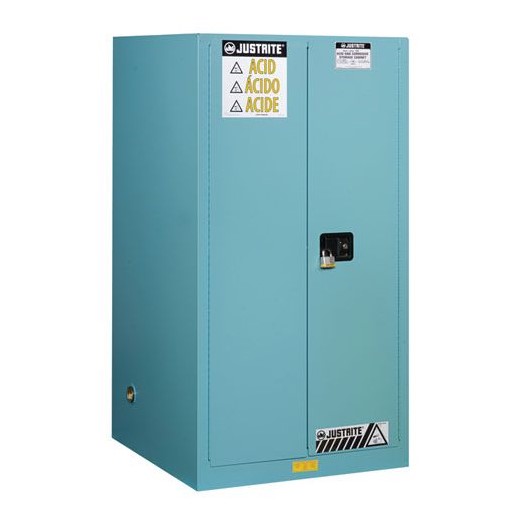 Justrite 60 Gallon, Sure-Grip EX, Blue Steel Safety Cabinet for Corrosives/Acid (2 Shelves, 2 Doors, Manual)
