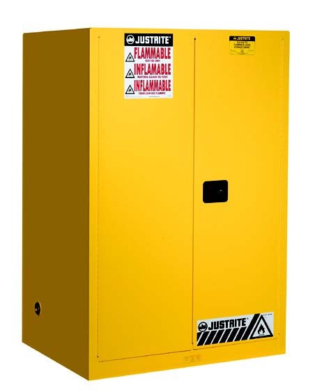 Justrite 90 Gallon, Sure-Grip EX, Yellow Safety Cabinet for Flammables (2 Shelves, 2 Doors, Manual)