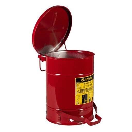 Justrite Red Steel Oily Waste Can (Foot Operated)