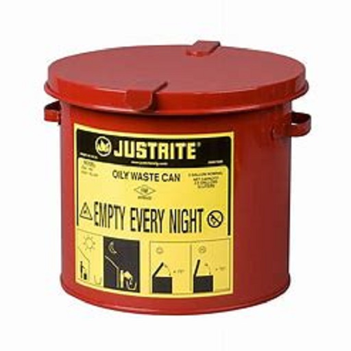 Justrite 2 Gallon, Red Countertop Oily Waste Can