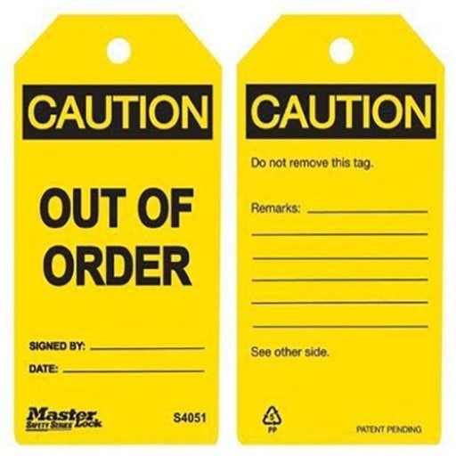 Master Lock Yellow Out Of Order Safety Tags – (Bag of 6’s)