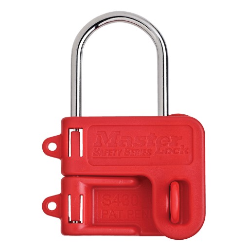 Master Lock S430 Steel Hasp with Red Plastic Handle