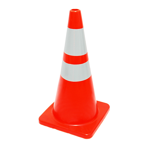 28 Inches Tall Rubberised Traffic Cone with 2 Reflective Sleeves