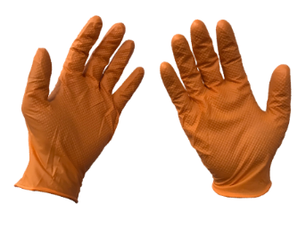 Asher Jallen EagleGrip Orange Embossed Diamond Texture Nitrile PF Gloves 7.0mil - (Box of 100's) - Image 2