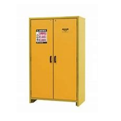 Justrite 45 Gallon, 30-Minute EN, Yellow Safety Cabinet for Flammables (3 Shelves, 2 Hybrid-Close Doors)