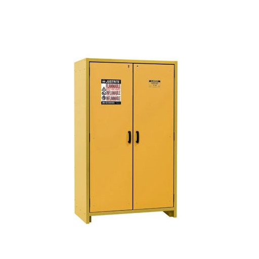 Justrite 45 Gallon, 30-Minute EN, Yellow Safety Cabinet for Flammables (3 Shelves, 2 Hybrid-Close Doors)