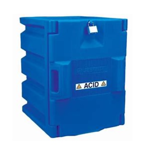 Justrite Royal Blue Polyethylene Storage Cabinet for Corrosives/Acids, Holds 2×4-Litre Bottles (1 Door, Manual)