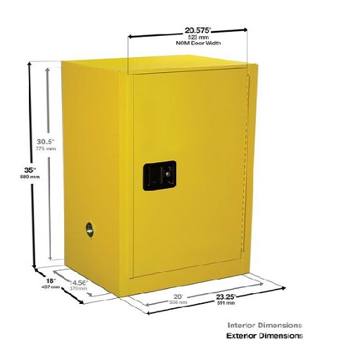 Justrite 12 Gallon, Sure-Grip EX Compac, Yellow Safety Cabinet for Flammables (1 Shelf, 1 Door, Manual)