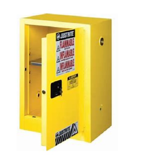 Justrite 12 Gallon, Sure-Grip EX Compac, Yellow Safety Cabinet for Flammables (1 Shelf, 1 Door, Manual)