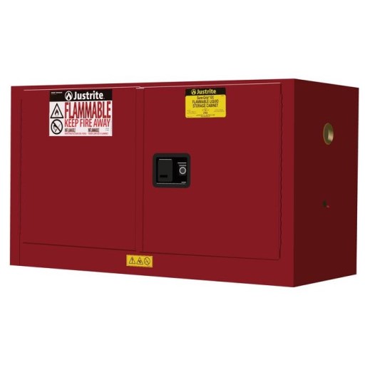 Justrite 17 Gallon, Sure-Grip EX Piggyback, Red Safety Cabinet for Flammables (1 Shelf, 2 Doors, Manual)
