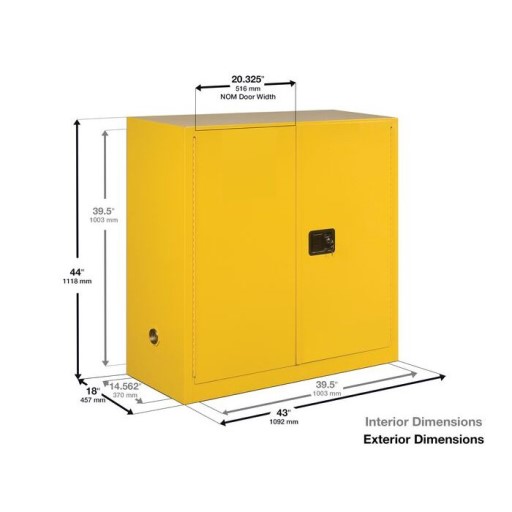 Justrite 30 Gallon, Sure-Grip EX, Yellow Safety Cabinet for Flammables (1 Shelf, 2 Doors, Manual)