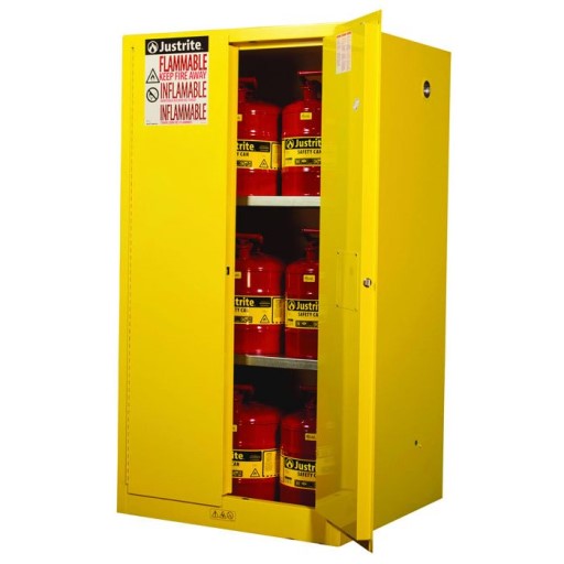 Justrite 60 Gallon, Sure-Grip EX, Yellow Safety Cabinet for Flammables (2 Shelves, 2 Doors, Manual)