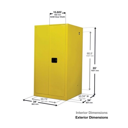 Justrite 60 Gallon, Sure-Grip EX, Yellow Safety Cabinet for Flammables (2 Shelves, 2 Doors, Manual)