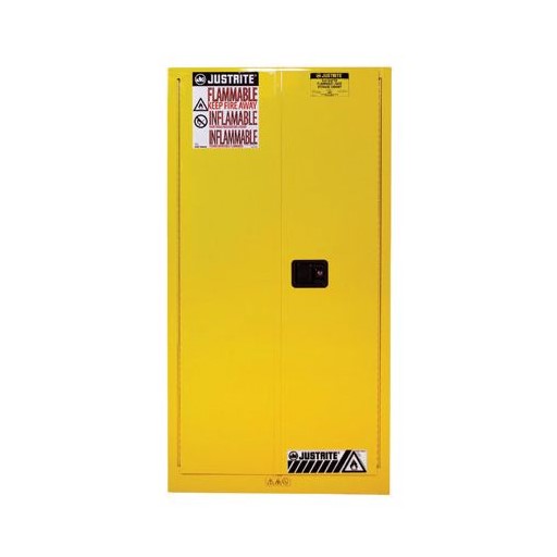 Justrite 60 Gallon, Sure-Grip EX, Yellow Safety Cabinet for Flammables (2 Shelves, 2 Doors, Self Close)