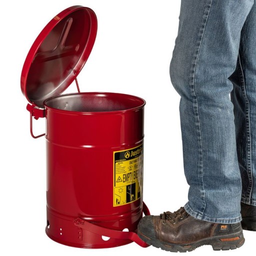 Justrite Red Steel Oily Waste Can (Foot Operated)