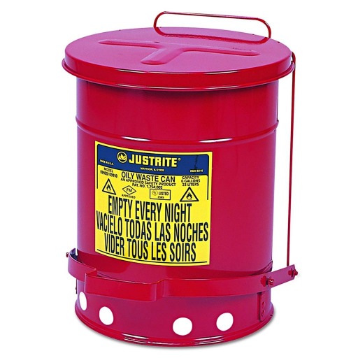 Justrite Red Steel Oily Waste Can (Foot Operated)