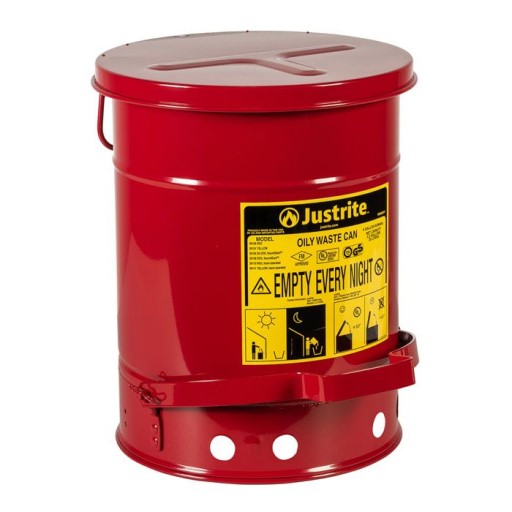 Justrite Red Steel Oily Waste Can (Foot Operated)