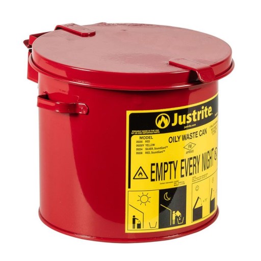 Justrite 2 Gallon, Red Countertop Oily Waste Can