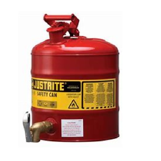 Justrite 5 Gallon, Type 1, Red Steel Safety Can with Bottom Brass Faucet