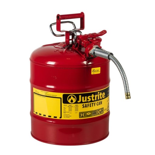 Justrite 5 Gallon, Type II, AccuFlow, Red Steel Safety Can for Flammables with Metal Hose
