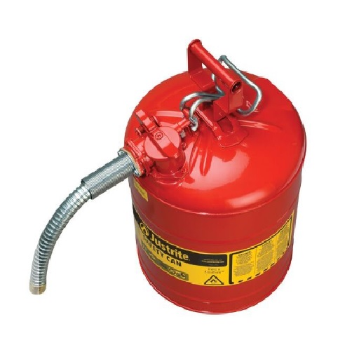 Justrite 5 Gallon, Type II, AccuFlow, Red Steel Safety Can for Flammables with Metal Hose