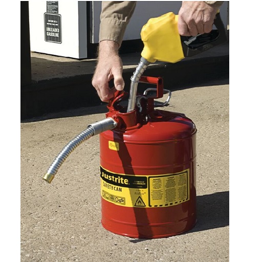 Justrite 5 Gallon, Type II, AccuFlow, Red Steel Safety Can for Flammables with Metal Hose