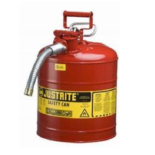 Justrite 5 Gallon, Type II, AccuFlow, Red Steel Safety Can for Flammables with Metal Hose