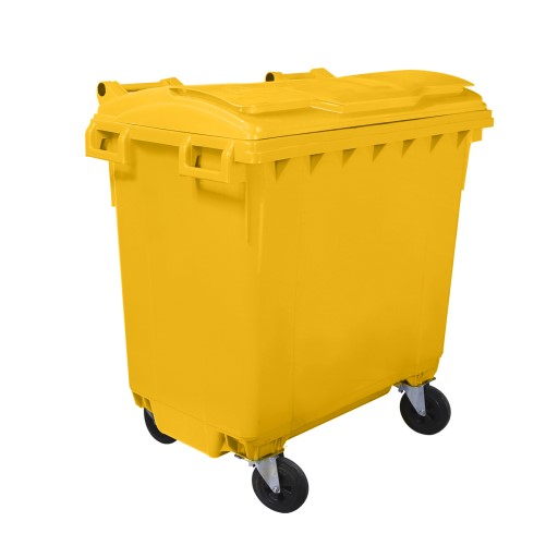 660L mobile 4-wheeled with drainage plug yellow plastic bin