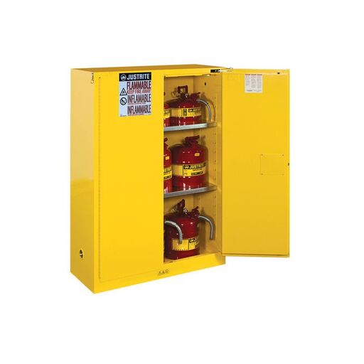 Justrite 45 Gallon, Sure-Grip EX, Yellow Safety Cabinet for Flammables (2 Shelves, 2 Doors, Manual)